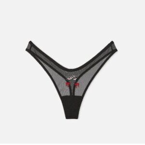 Victoria's Secret Flirty Mesh Thong Panty Black Color Size XL New